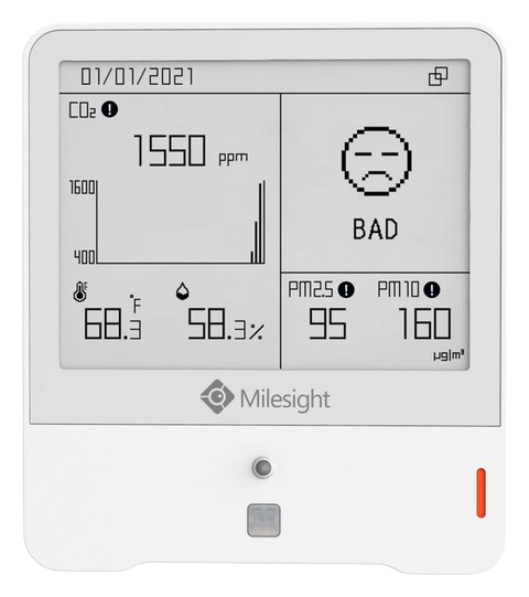 Milesight AM319 indoor air quality sensor, front view