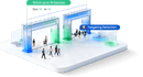 Milesight VS125 multi-device stitching at a wide entrance, in-context illustration